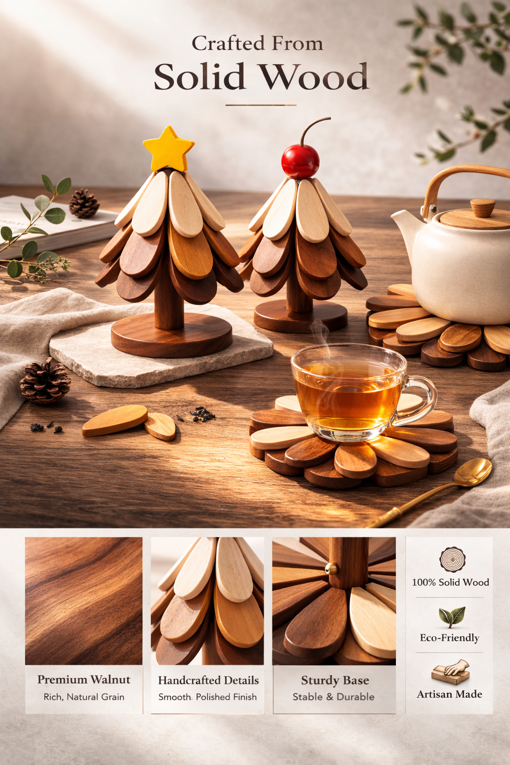Wooden Tree Trivet Set – Transforming Coaster Design